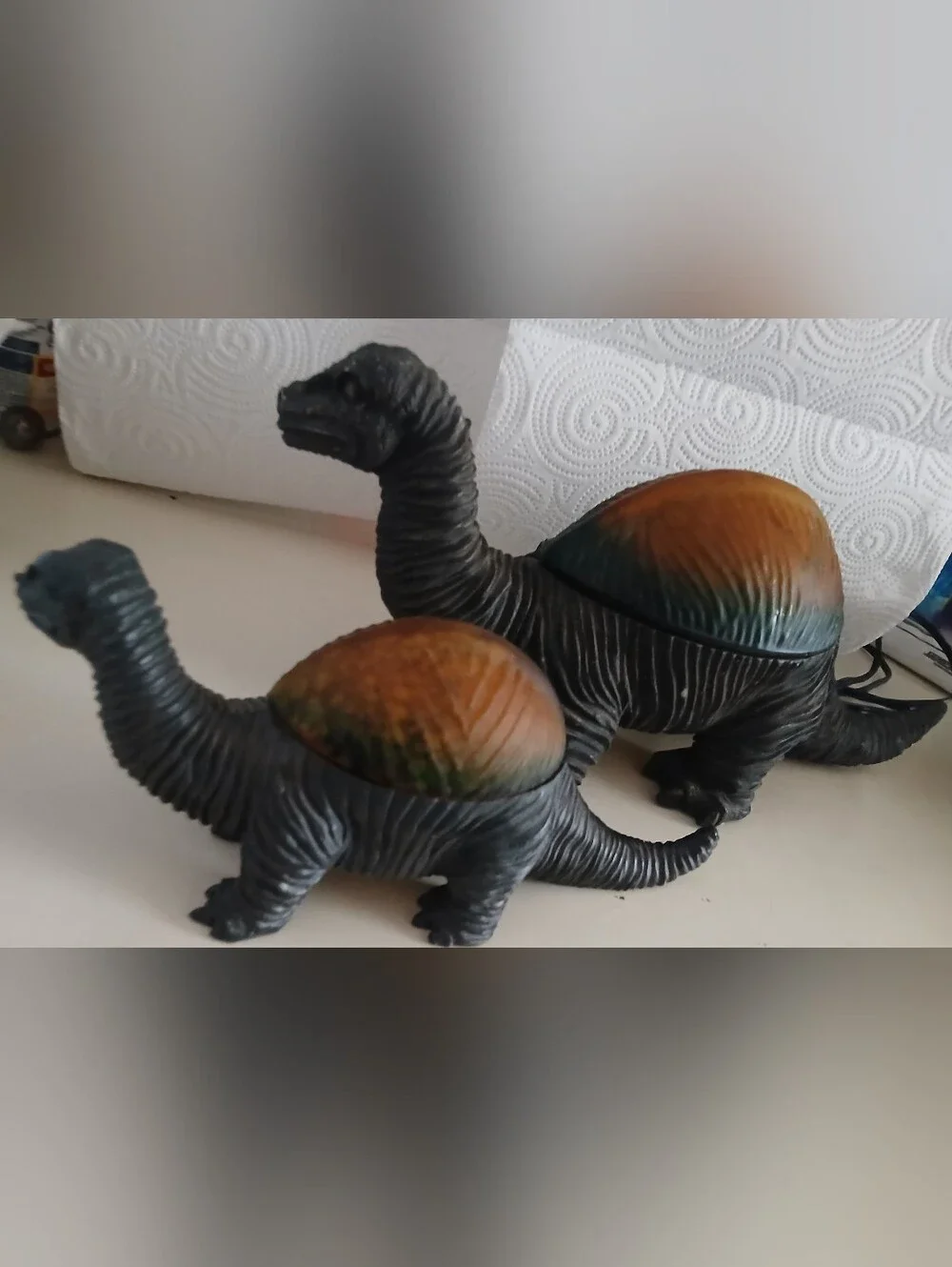 Vintage 1990's Cheyenne Dinosaur Lamps with Amber-Green Glass Shade